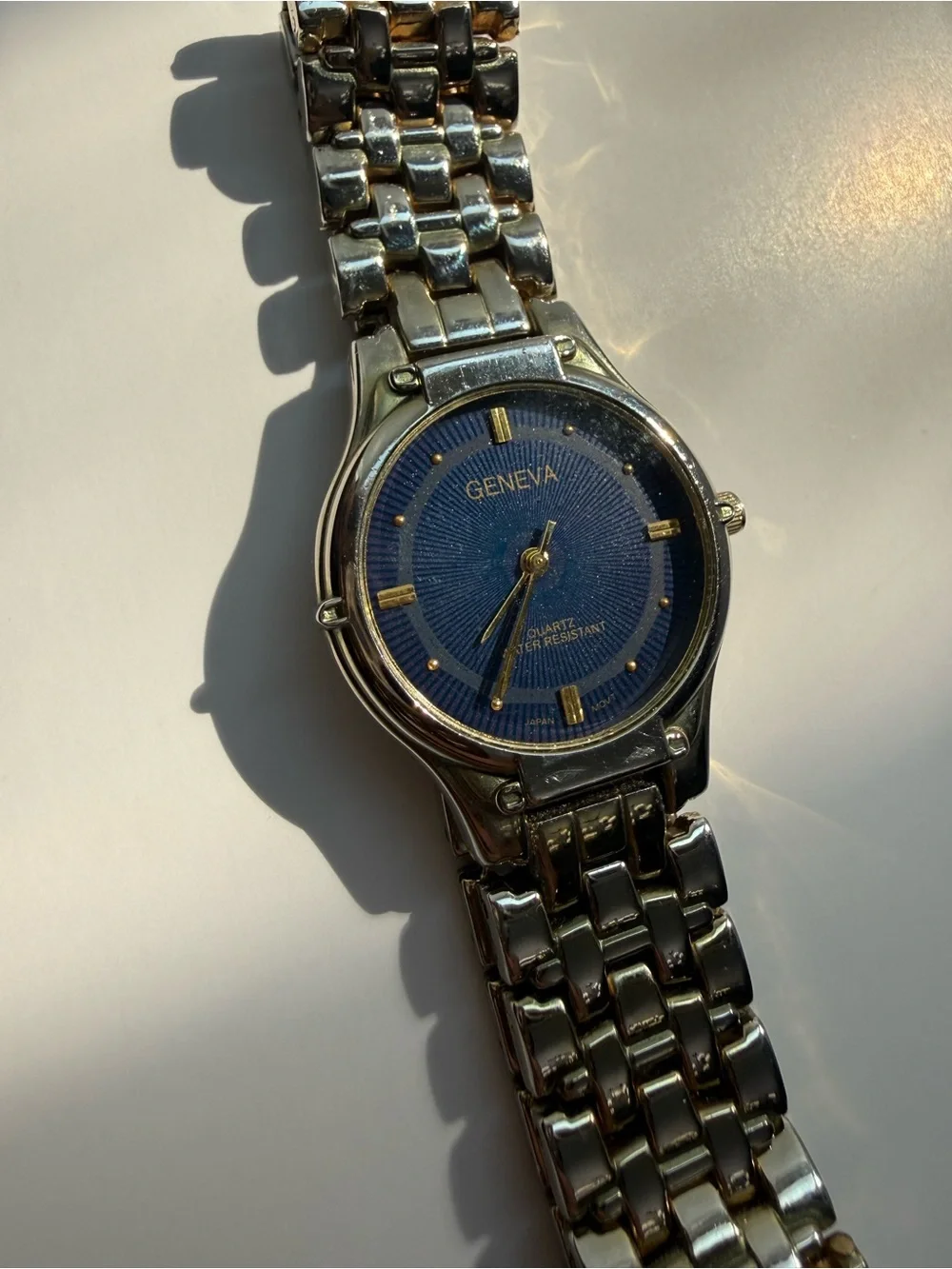 Geneva Silver Men’s Watch with Blue Dial and Stainless Bracelet Watch